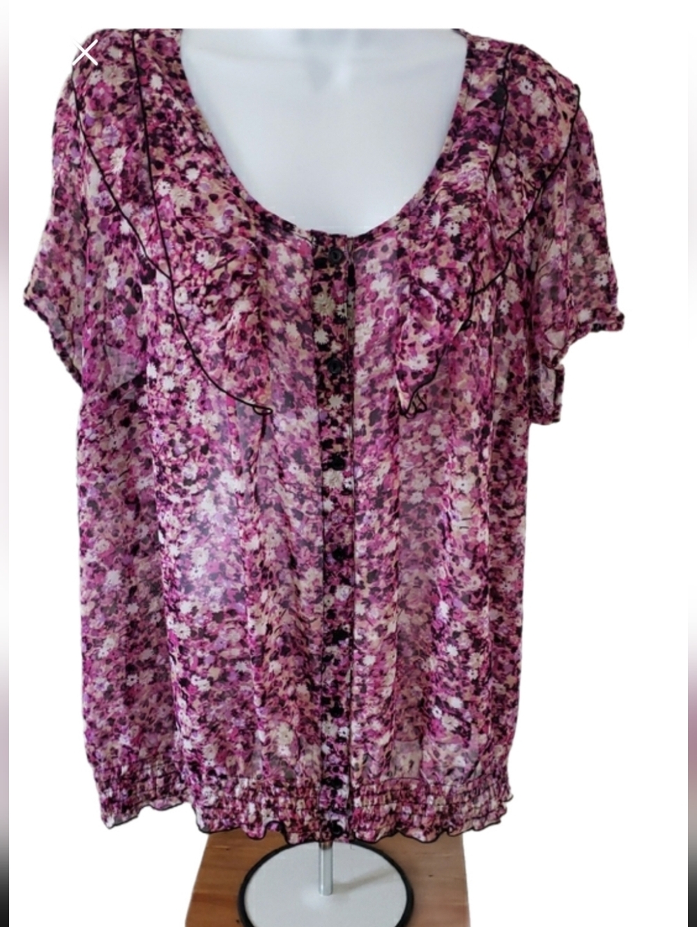East 5th Woman, Floral Pink Short Sleeve Blouse, 3X